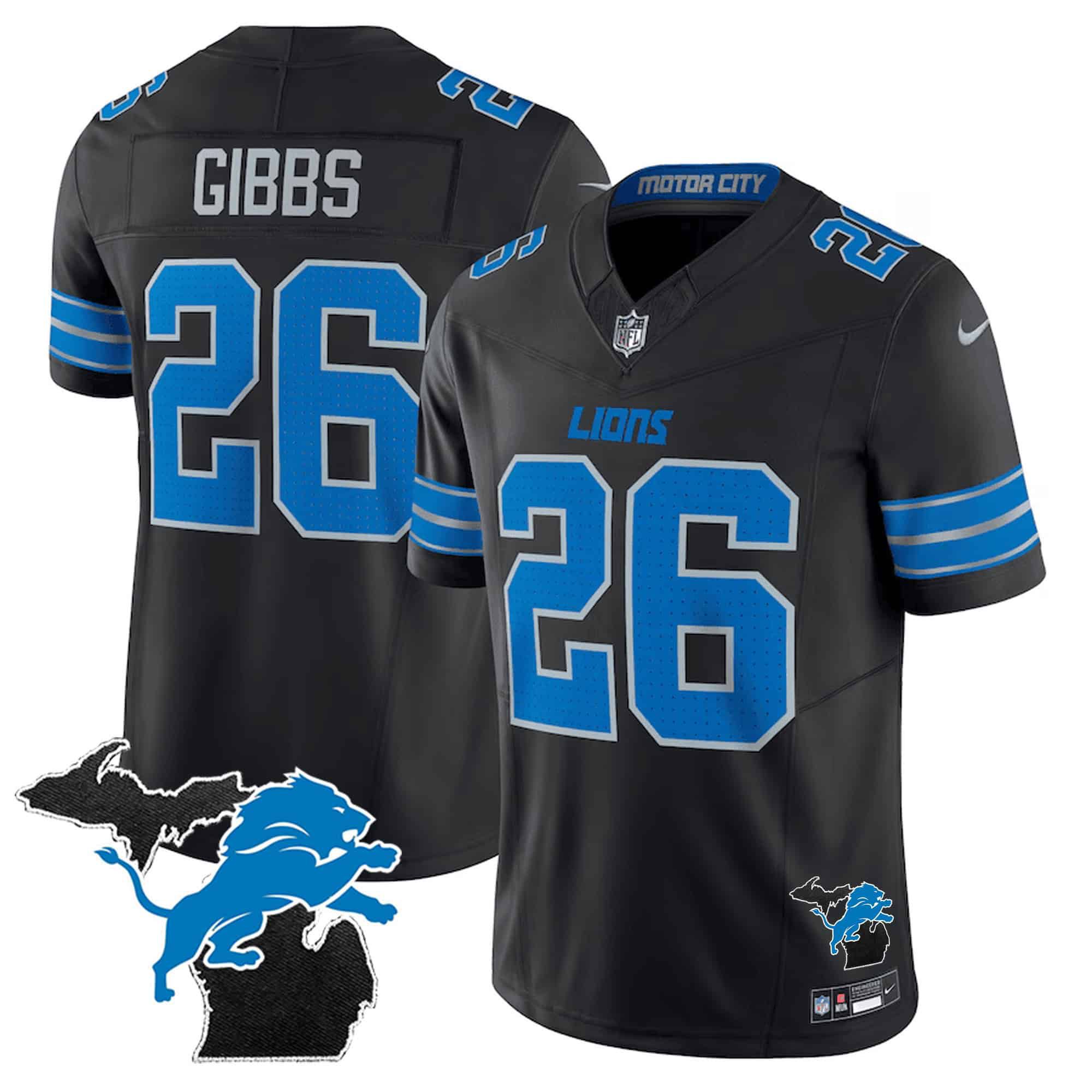 Men Detroit Lions #26 Gibb Black 2024 Nike Michigan Patch Vapor Limited NFL Jersey style 1->indianapolis colts->NFL Jersey
